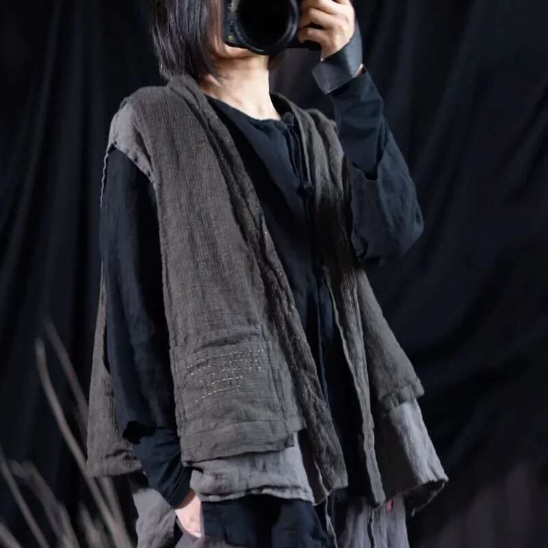 Cotton En Vests Spring Designal Tanks Tops Women Vintage Sleeveless Blouse Casual Irregular Lace Up Fake Two Ed Blusas