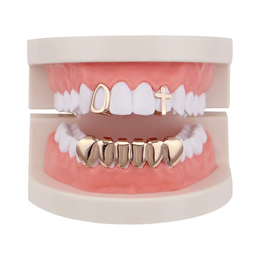 Hollow Cross Comb Teeth Top Bootom Dental Mouth Caps Cosplay Party Rapper Hip Hop Jewelry TG068 250220