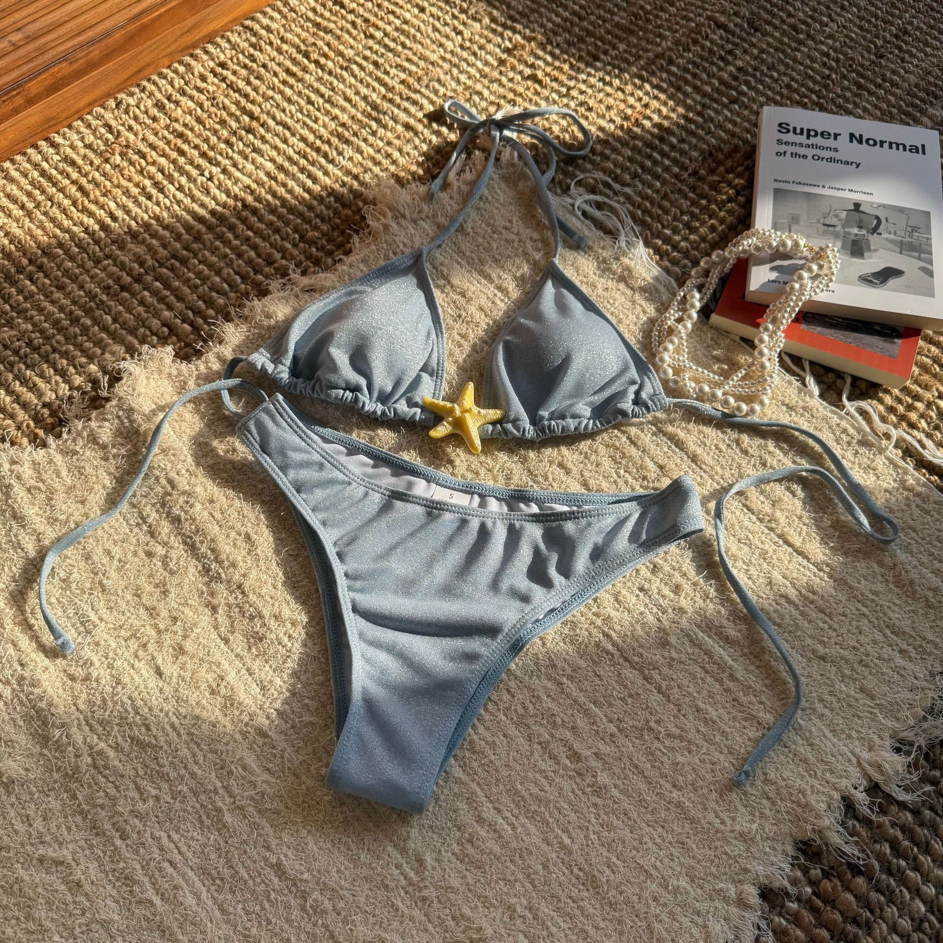 designer swimwear 2025 New Sparkling Gold Solid Color Sexy Lace up Bareback Bikini Swimsuit