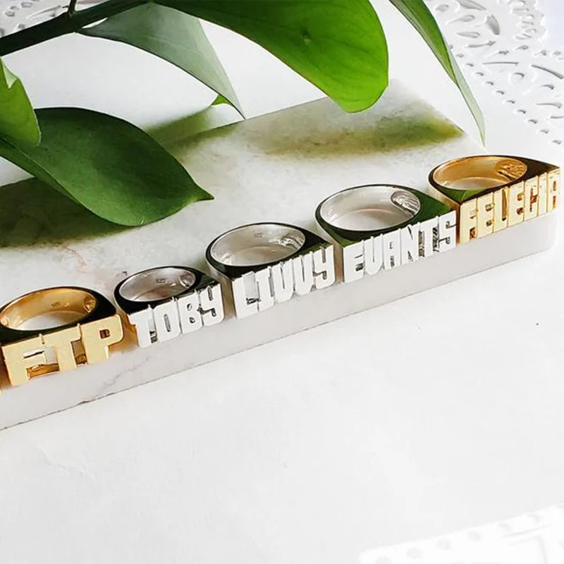 Personalized Customized Name Rings For Women Men Fashion 3D Nameplate Ring Hip Hop 18K Gold Plated Ring Christmas Jewelry Gifts 250225