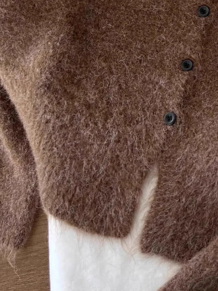 High End Alpaca Wool Sweater For WomenS Autumn And Winter Item Maillard Soft And Sticky Temperament Slim Fit Cardigan 250225