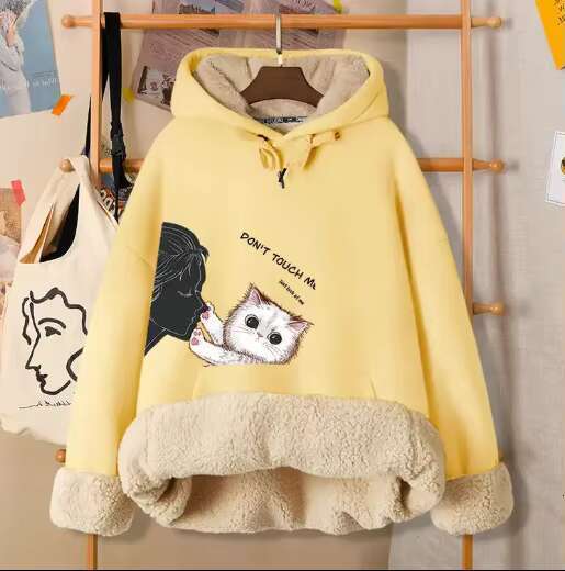 2023 Hoodies Women Lovely Cat Winter Thickened Puff Printing Fashion Hot Sale High Quality Pullover Hoodie