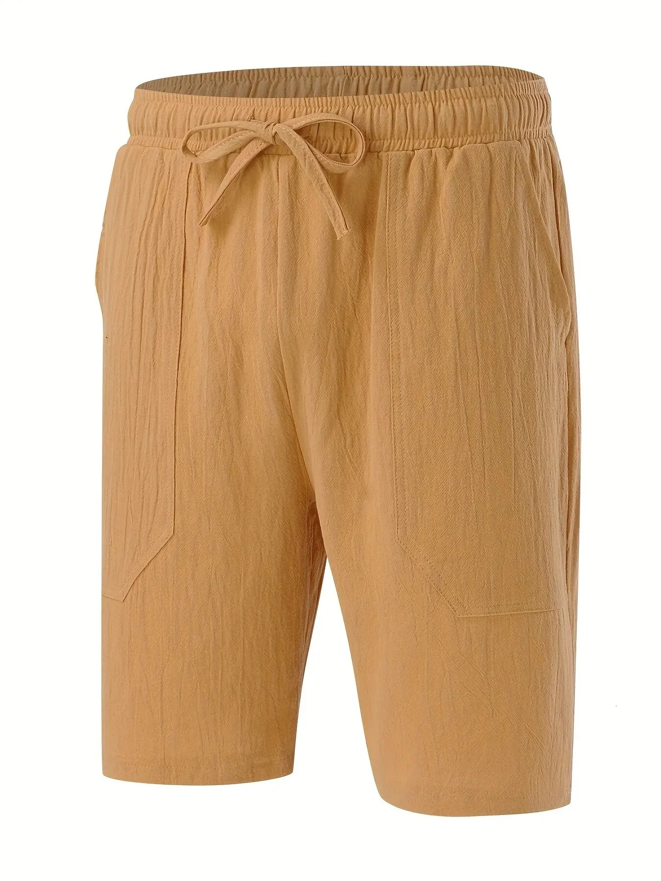 Summer MENS Cotton and Linen Shorts Drawstring Elastic Waist Straight Leg Solid Color Breathable Daily Beach Five Casual Pants 250225