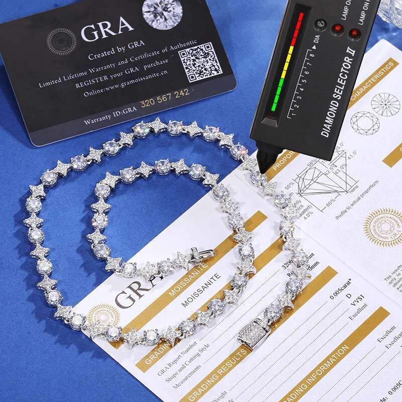 Sterg Sier Star Round Moissanite Tennis Chain Necklace For Women New Design Iced Out Hip Hop Fine Jewelry for Christmas