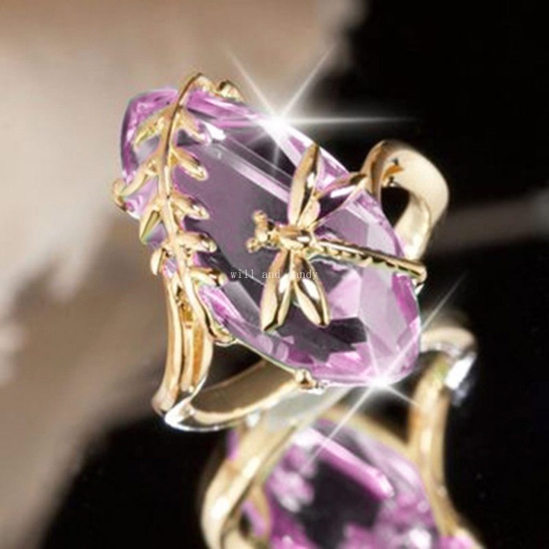 Vintage CZ Gemstone Gold Dragonfly Rings for Women Fashion Jewelry Sterling Silver Anniversary Birthday Wedding Mother Day Gift Jewelry Shiny Crystal 