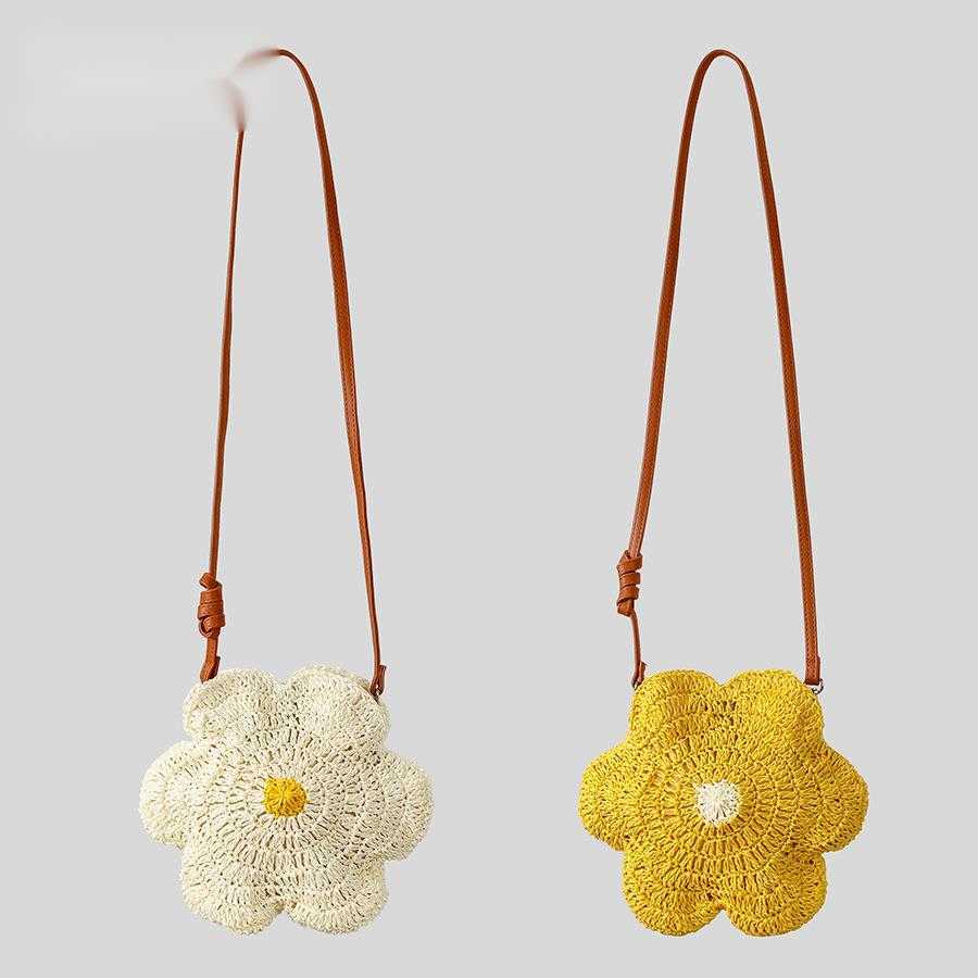 Handmade Woven Grass Woven Bag Forest Series Small Fresh Cute Egg Flower Single Shoulder Crossbody Bag Beach Bag 250215