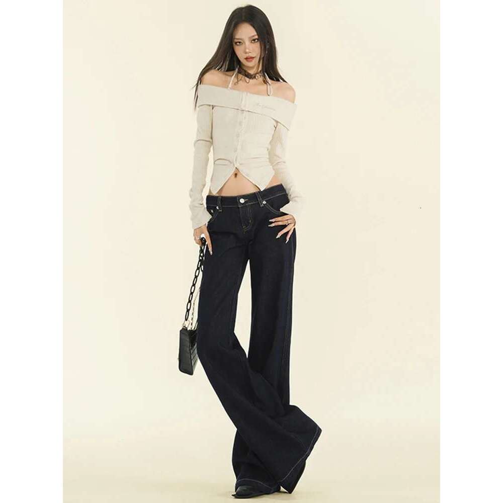 MDNG Women's Retro High Waisted Jeans Streetwear Straight Denim Trousers Female Loose Wide Leg Pants Autumn Winter New