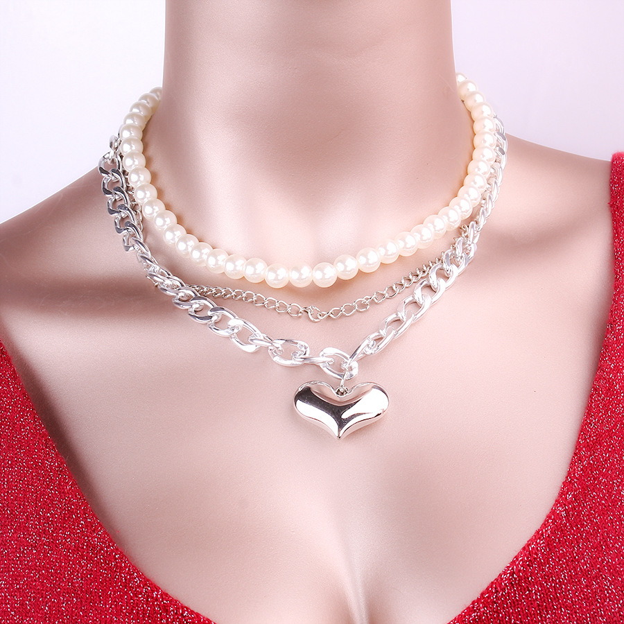 Multi-layer heart necklace hand strung baroque pearl necklace personalized new jewelry temperament ins