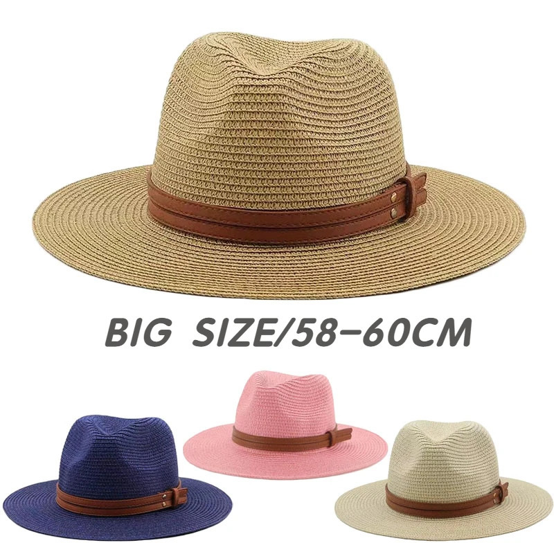 Big Head Size 60CM Straw Panaman Hat Foldable Woven Sun Hat Men Plus Size Jazz Cap Women Beach Sun Protection Sun Shading Hat 250218