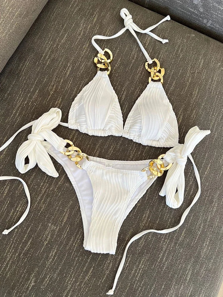 Circyy Swimming Suit for Women Solid Sexy Bikini Set Two-pieces Beachwear Summer Sequined Bather Bathing Suit Backless Biquinis 250225