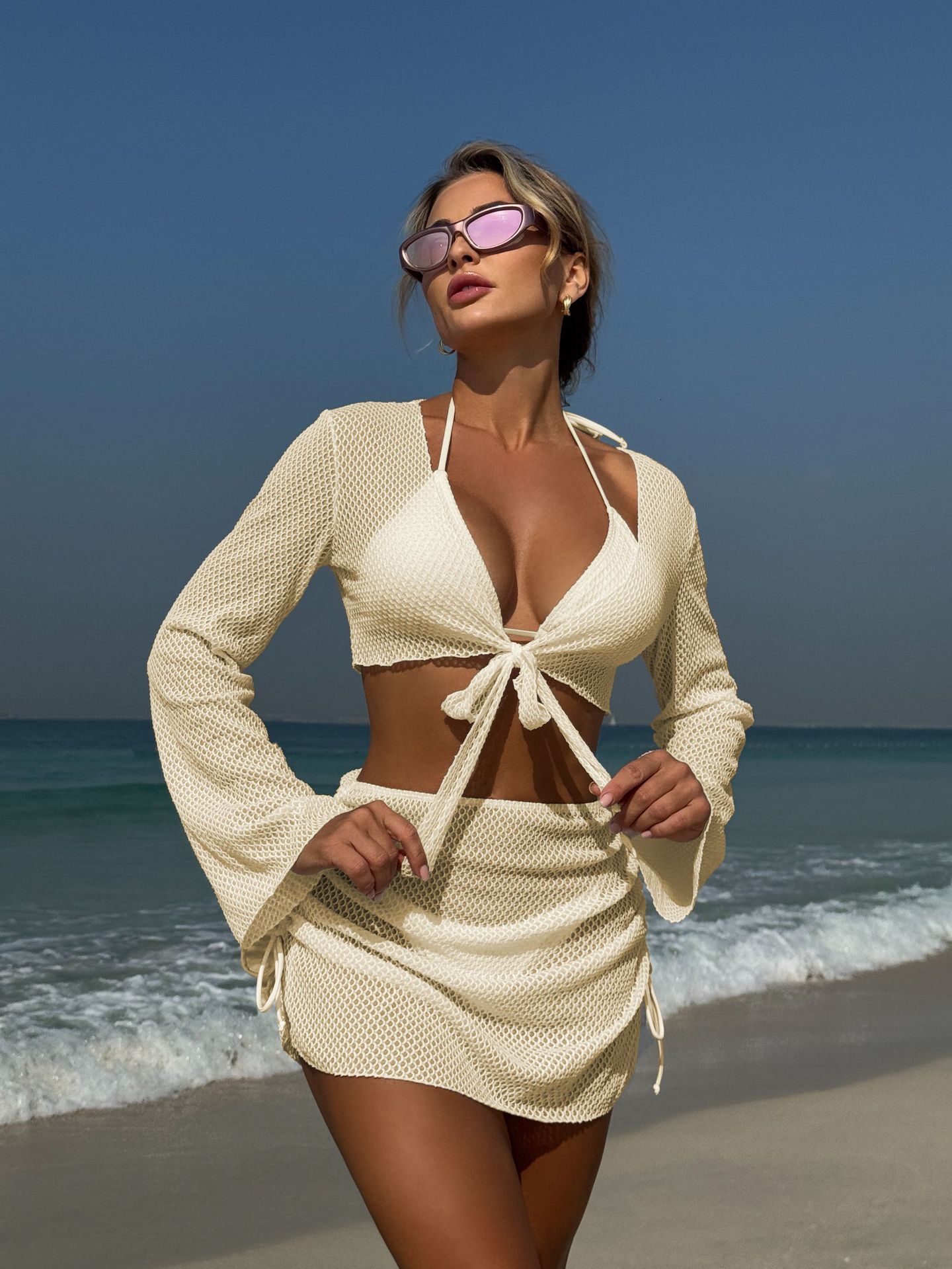 2025 Solid Color Sexy designer swimwear Summer New Beach Vacation Ins Style Four Piece Split Swimsuit bikini