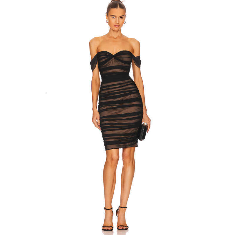 Women's Dress Wind Shoulder Sexy Mesh Strapless Fashionable Light Luxury Party Dress, Dress