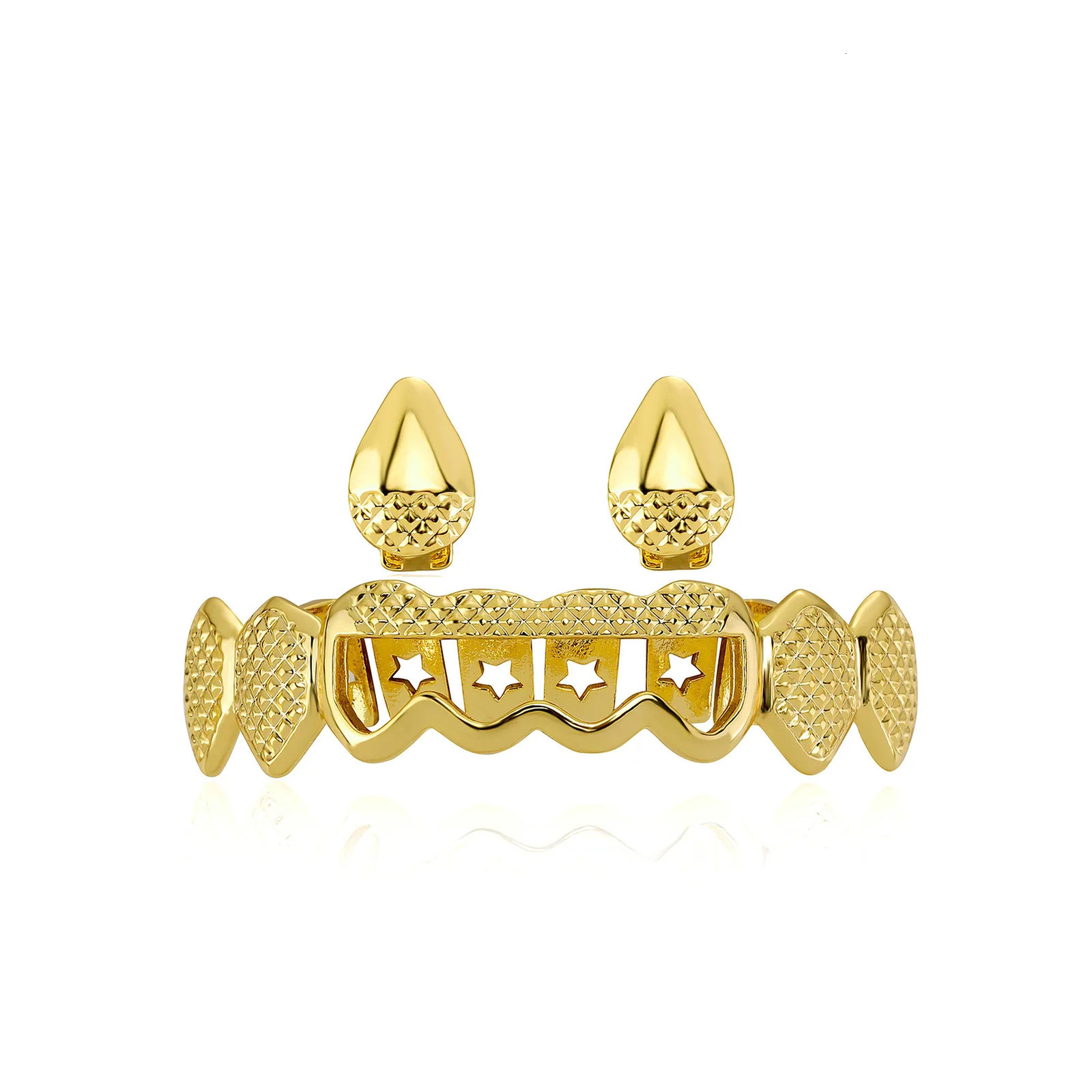 Hip Hop Hollow CZ Teeth Hat Cube Zircon Ice Out Mini Paving Top and Bottom Charm Grill 250220