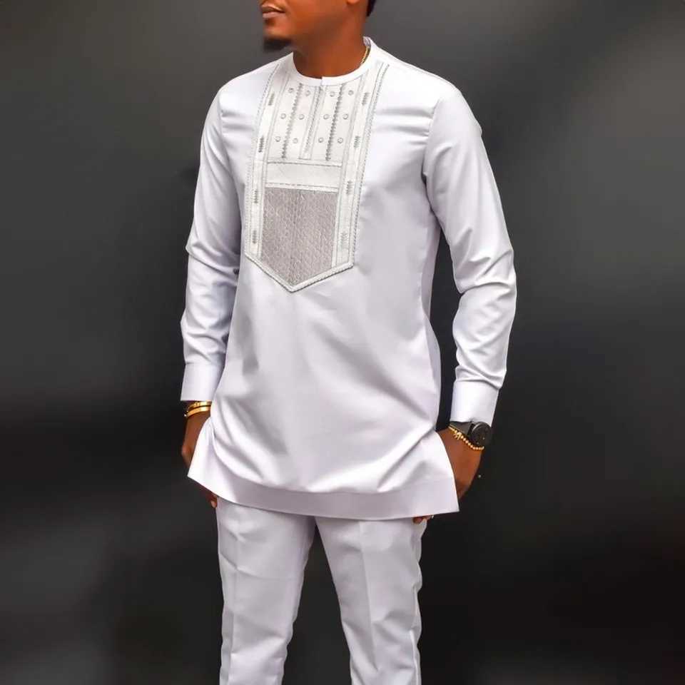 Men's Tracksuits 2024 African Mens Native Disigner Clothing Tunic Ethnic Style 2pcs Dashiki Male Pants Sets To Dress Traditional Outfit Kaftan z2