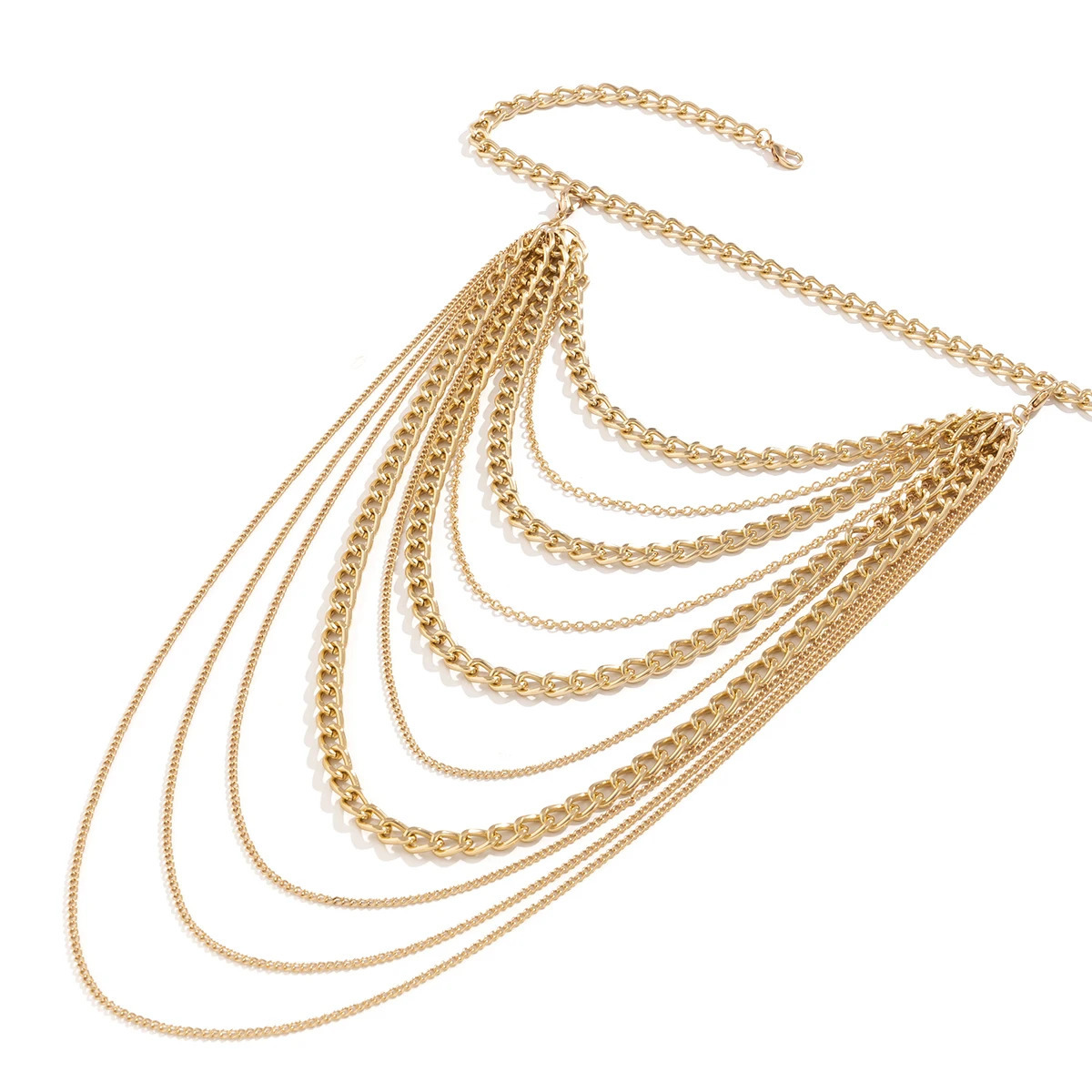 IngeSight.Z Multilayer Gold Color Metal Chains Shoulder Chain for Women Punk Long Tassel Neck Body Jewelry Party Gifts 250225