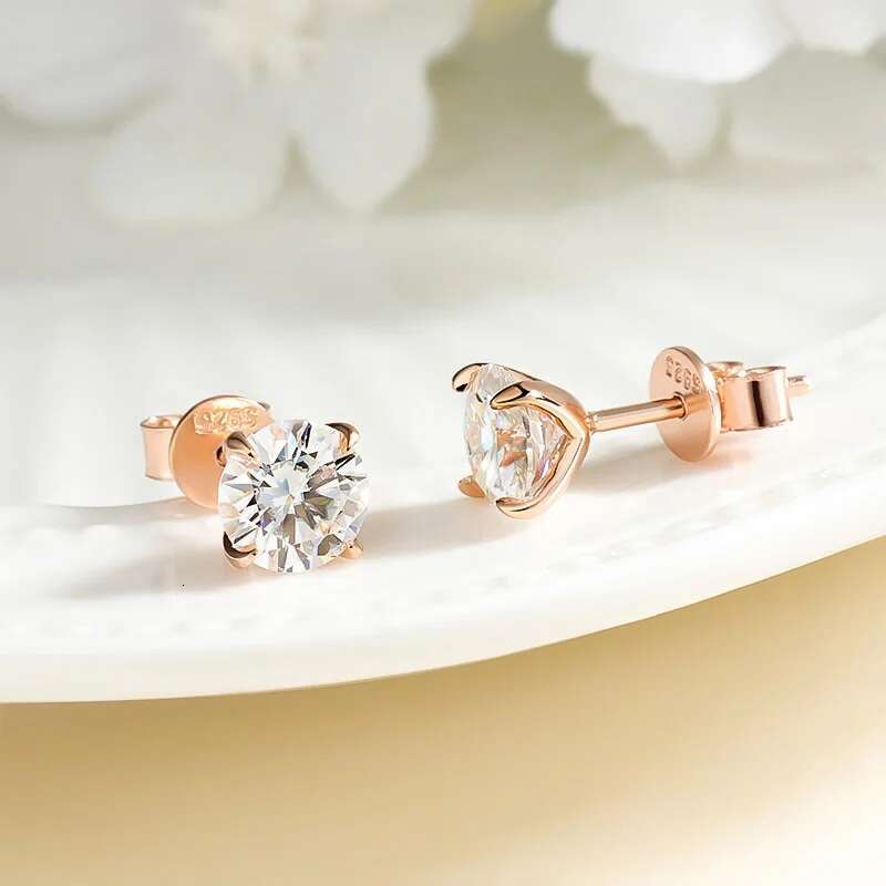 Smyoue 0.2-3CT Rose Gold Color Moissanite Stud Earrings for Women Sparkg Classic Wedding Lab Dia Earring Pure Sier