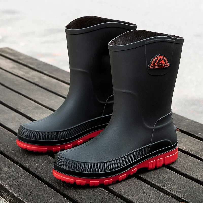 Men's Casual Waterproonti Slip Rain Boots Middle Tube Fashionable Work Rubber Shoes (Buy One Size Larger For Cotton Styles)