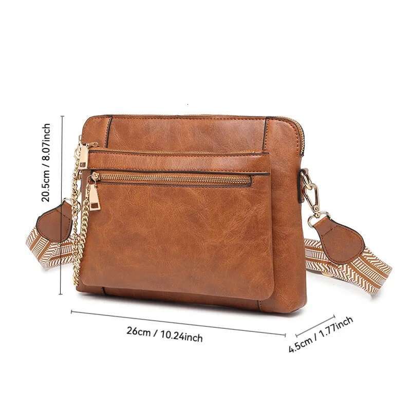 Vintage Multi-Functional Messenger Wide Shoulder Strap Design Women's Detachable Soft Pu Leather Crossbody Bag Solid Color