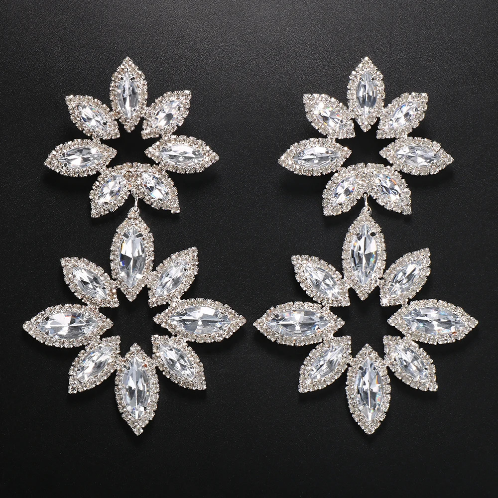 Exaggerated Big Flower Earrings for Women Fashion Accessories Double Flower Long Dangle Statement Earring Accessories 250225