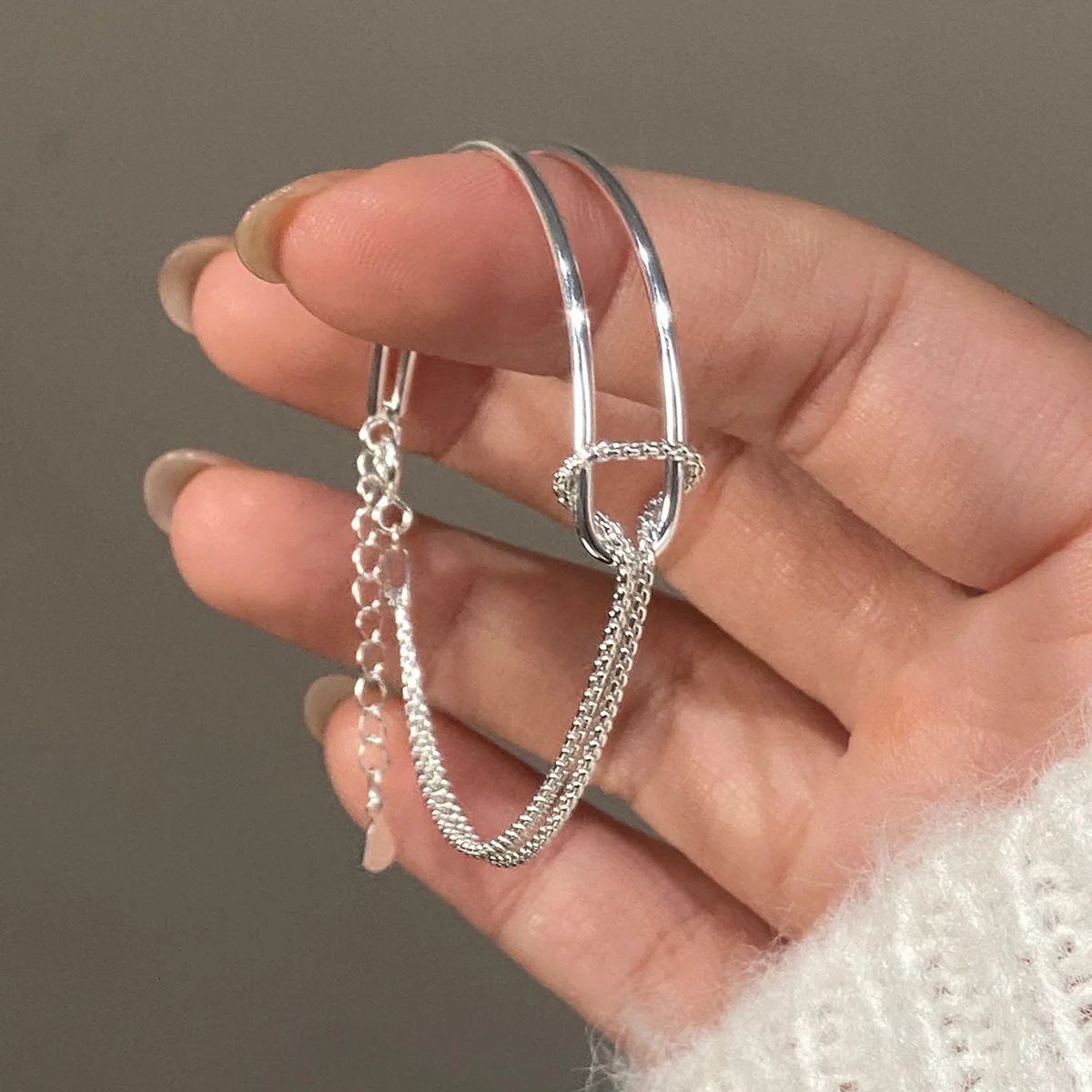16cm-17cm Womens Silver 925 Bracelet Double Chain Bracelet Womens Gift Knot Bracelet 925 Silver Layer Bracelet 250226