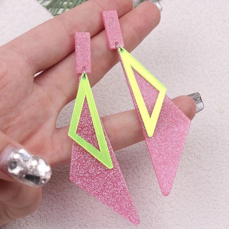 Double Layer Long Triangle Acrylic Earrings with Fluorescent Color Simple and Personalized Fashion Decorative Gift 250210