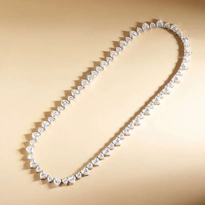 NKHOG Full Heart Cut Moissanite Tennis Necklace Sterg Sier Plated Women Neck Chain Wedding Gift Jewelry Certificate