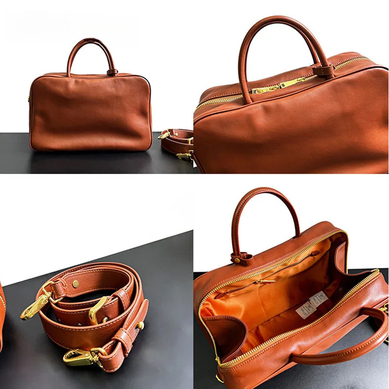 Vintage Briefcase Large Capacity Commuting Computer Shoulder Crossbody Genuine Leather Bowg Women's Bag Tote Bag designer handbags