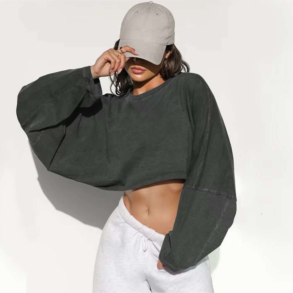 Custom Crop Hoodies For Women High Quality Cropped Tops Short Solid Color Casual Oversized Drop Shoulder Hoodie