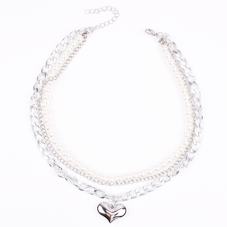 Multi-layer heart necklace hand strung baroque pearl necklace personalized new jewelry temperament ins