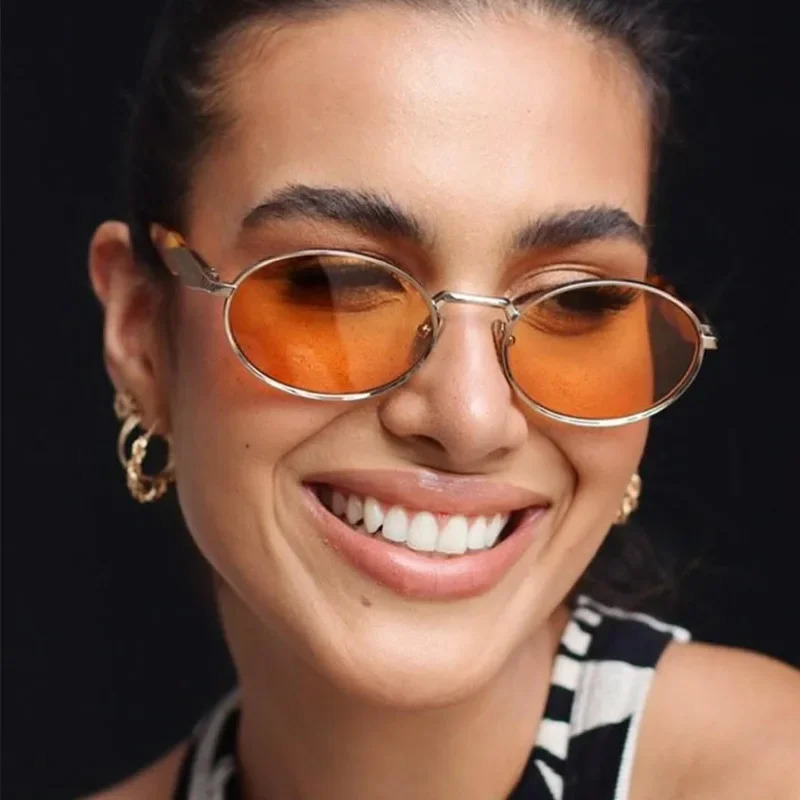 Womens Oval Frame Metal Sunglasses High-end Feel European American Cross-border Eyewear Vintage Fashionable Sunglasses 250225