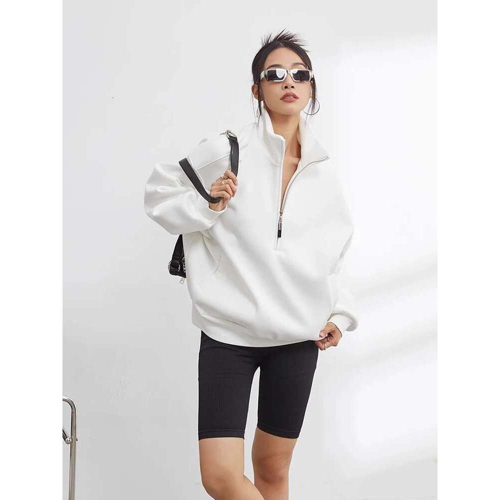 Casual Sweatshirts Half Zip Women Pullover 2025 New Overzised Hoodie Solid Color Stand Collar Long Sleeve Tops