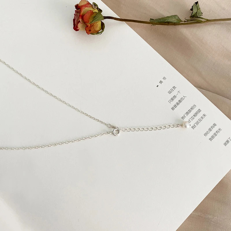 ASHIQI Natural Freshwater Pearl Choker Necklace 925 Sterling Silver Jewelry for Women Korean Trend 250222