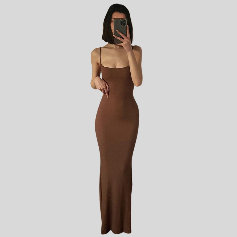 New women's Kardashian skims solid color sexy slim peach hip suspender summer dress
