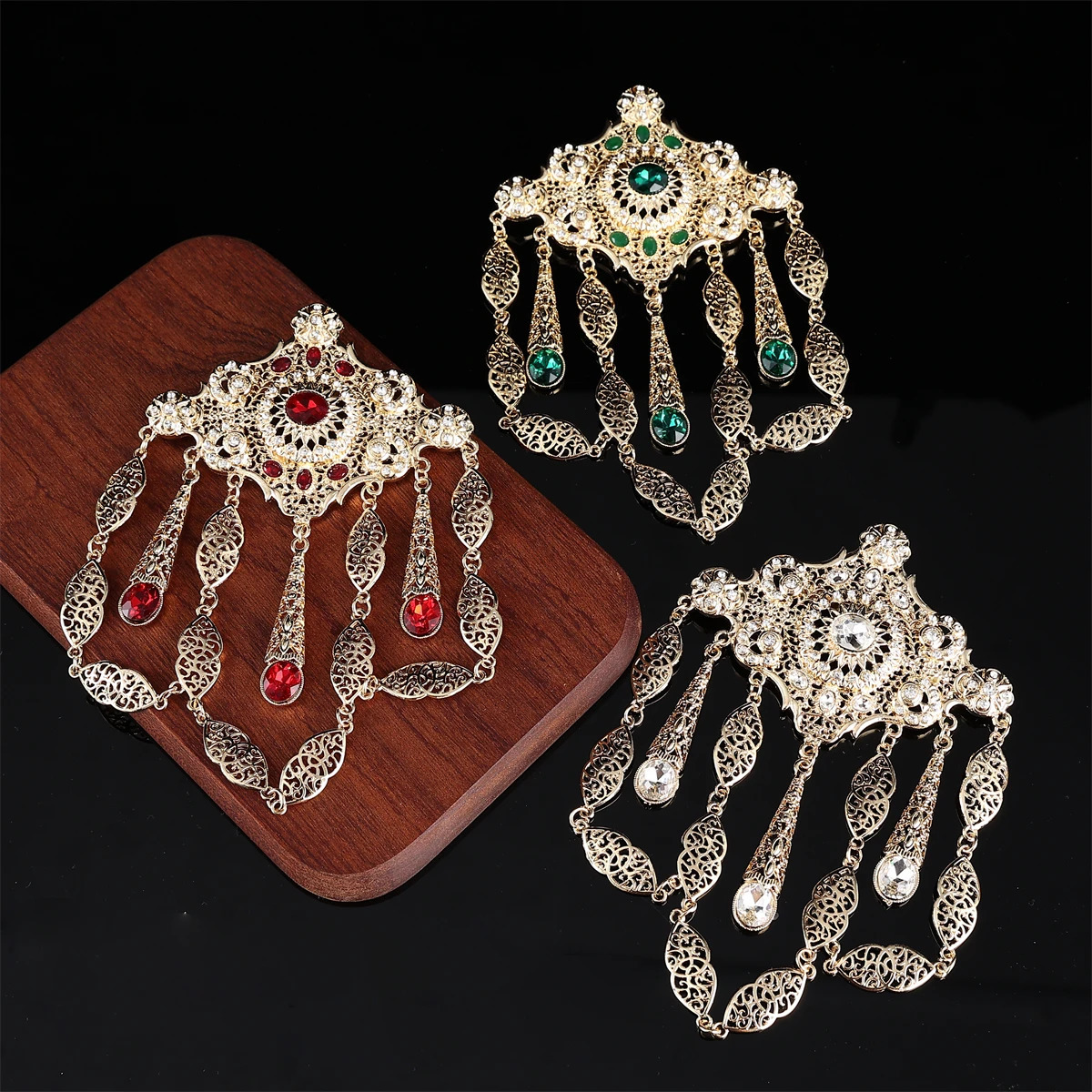 Fashion Trendy Style Arabic Metal Brooch Necklace Dual-Purpose Jewelry Hollowed-Out With Diamonds Womens Wedding Caftan 250225
