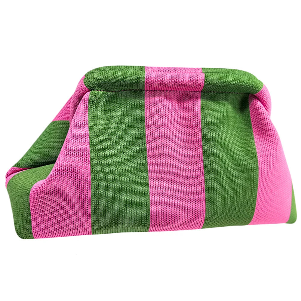 Women Knitted Clutch Purse Contrast Color Knit Stripe Purse Knitting Dumpling Clutch Woven Bag for Female 250224