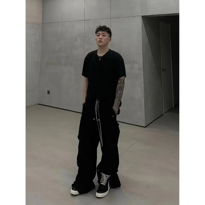 Rodull Black Style Casual Pants 23ss Multi-Pocket Cargo Pants Wide-Leg Bell Bottoms For Men Comfortable Cotton Material 250225