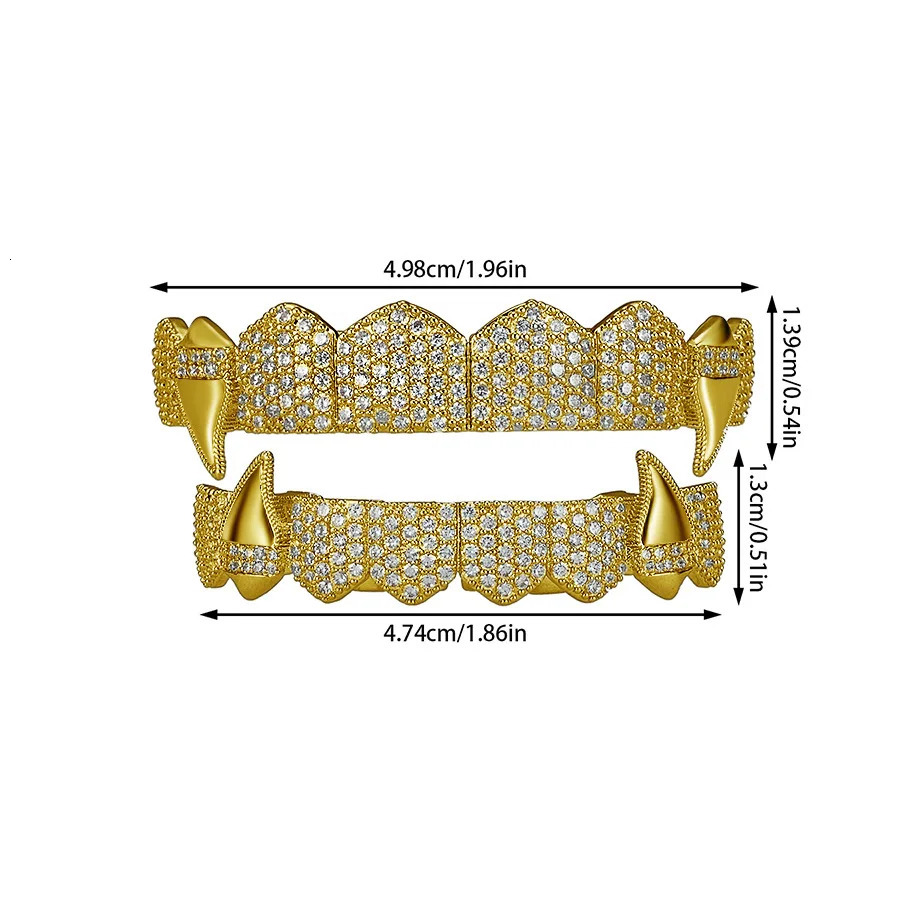 Fangs Shape Iced Out Teeth Hip Hop Top Bottom Grills Dental Mouth Punk Teeth Caps Cosplay Party TG132 250220