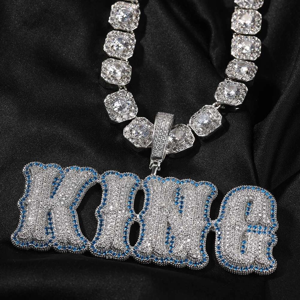 TBTK Custom Bold Spiny Letters Two Tone Pendant Micro Paved Cubic Zirconia Personalized NamePlate Necklace Hiphop Jewelry