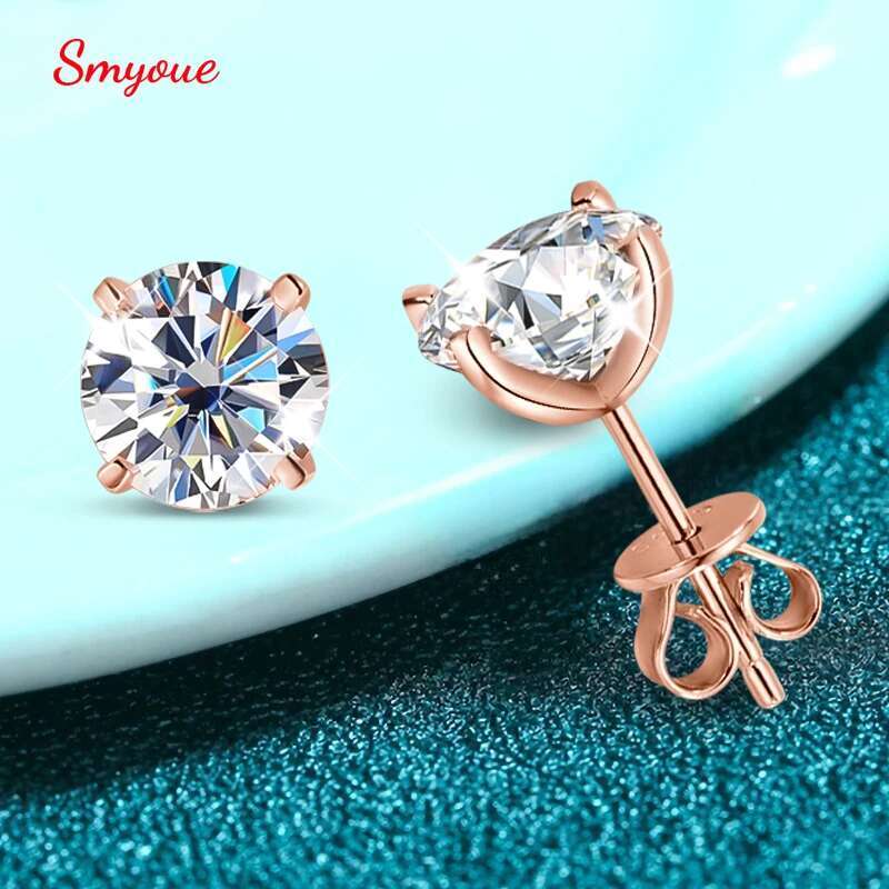 Smyoue 0.2-3CT Rose Gold Color Moissanite Stud Earrings for Women Sparkg Classic Wedding Lab Dia Earring Pure Sier
