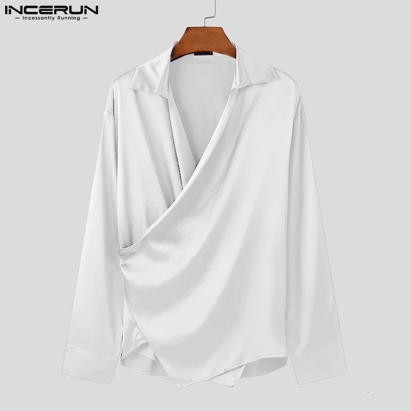 INCERUN Sexy Solid Color Shirts Handsome Men Casual Long Sleeve Tops Well Fitting Male Lapel Blouses Hollow Out Button Tops 250224