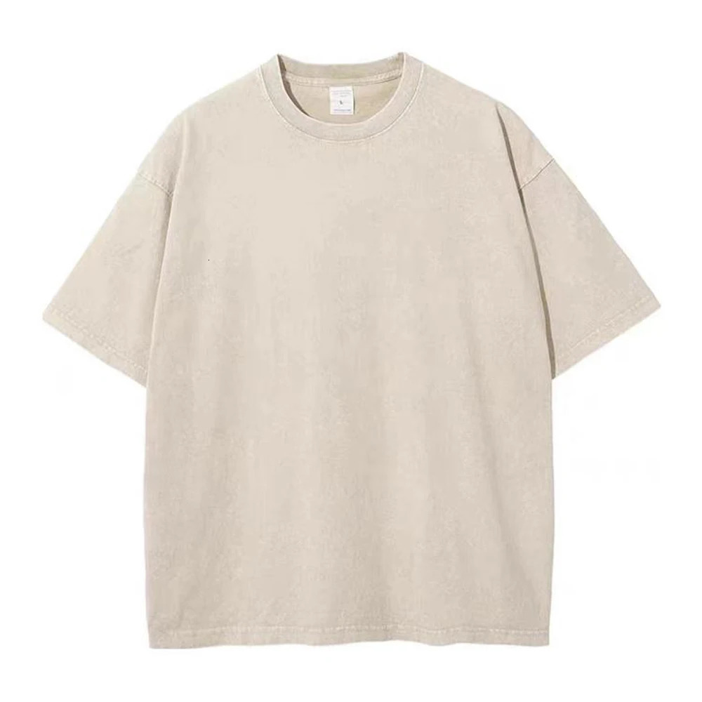 Oversized Tshirts for Men Gym Vintage Heavyweight T Shirts Cotton Workout Acid Wash Baggy Tees Solid Street Fashion Tops Unisex 250225