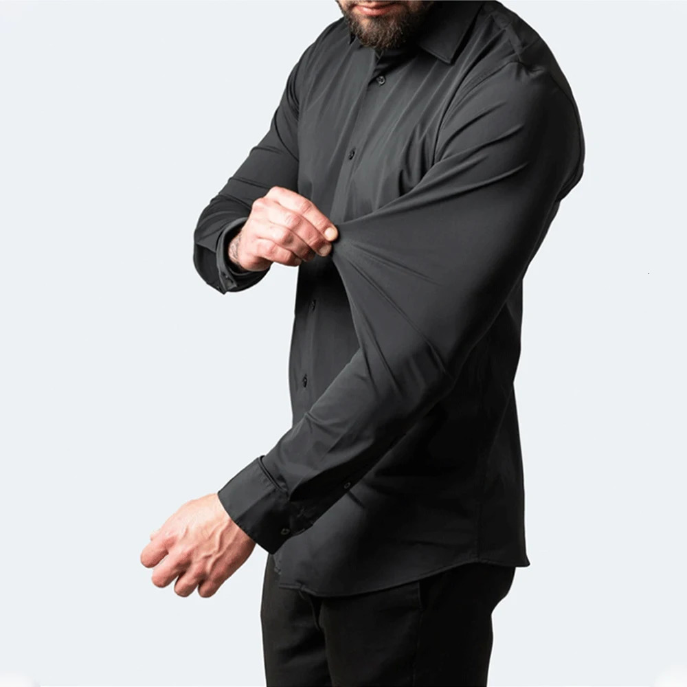 Elastic Shirt Men Long Sleeve Business Casual Clothing Slim Fit Social Shirt High Quality Black Elegant Shirts for Men 250224