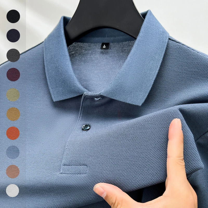 Mens T-shirt Polo 100% Cotton 2024 Summer Fashion Casual Short Sleeve Polo Shirt Lapel Wear Solid Color TopTees 250225