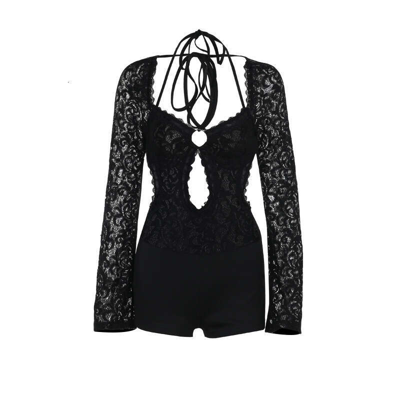 Women's Dress Autumn New Style Sexy Slim Fit Lace Long Sleeved Jumpsuit Shorts For Women
