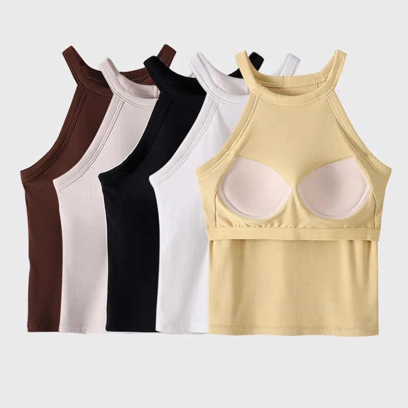 A364 Neck Vest With Chest Pad One-Piece Sg Wearing Yoga Beautiful Back Long Sleeveless Top Summer