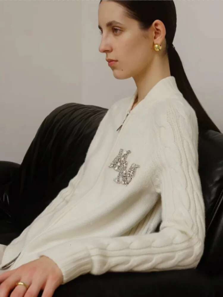 New MM Letter Korean Y2k Women's Stand Collar Long Sleeve Zipper Autumn/Winter Knitwear Max Sweater Cardigan