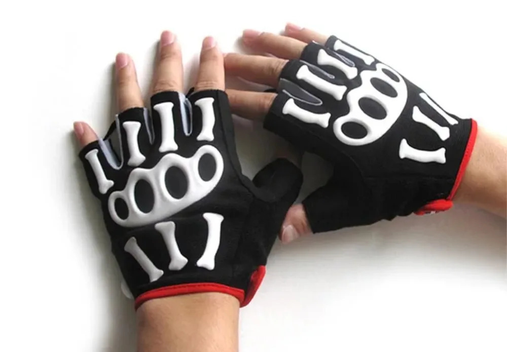COOL006 Mens Skeleton Silicone Gel Padded Bicycle Half Finger Gloves Road Bike MTB Gloves Cycling Short Finger Gloves 250226