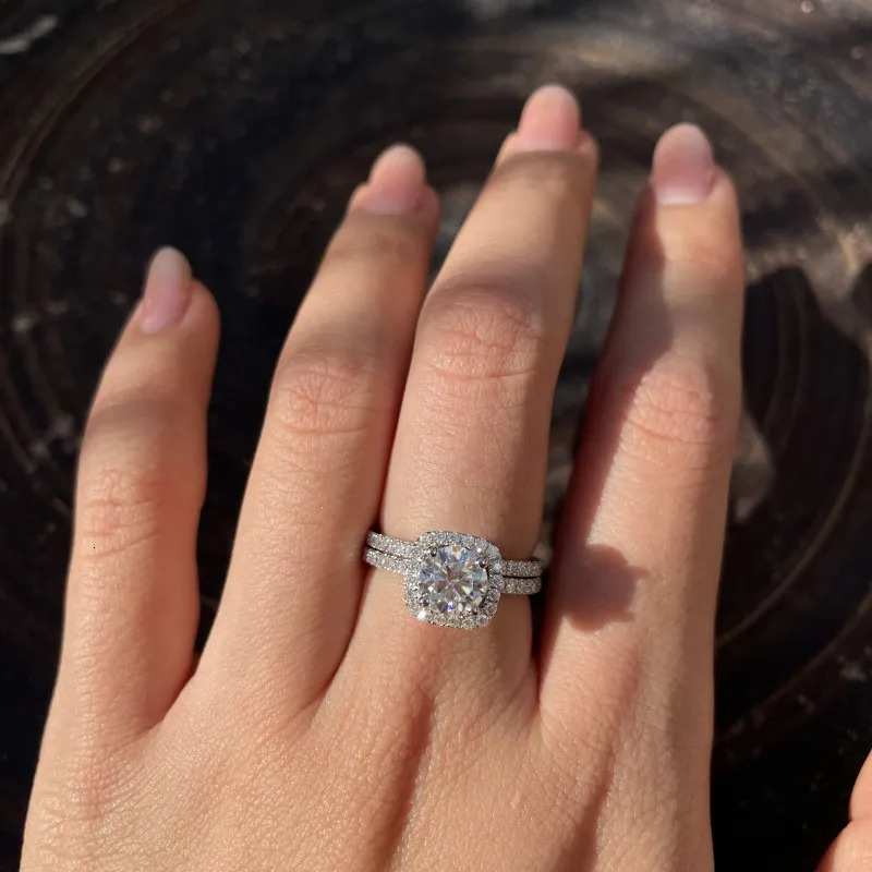 Follow Cloud 6.5mm 1ct Square Ring Set for Women S925 Silver White Gold Wedding Ring Silver Ring 250220