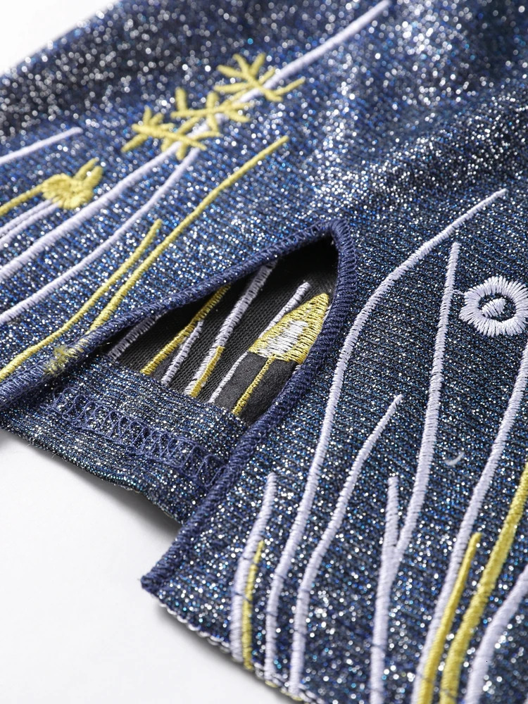 Embroidery Printing Sequins Party Dress Women Sexy Slim Sleeveless Sling Split A-line Dresses Mini Hip Package Lady Robes 250225