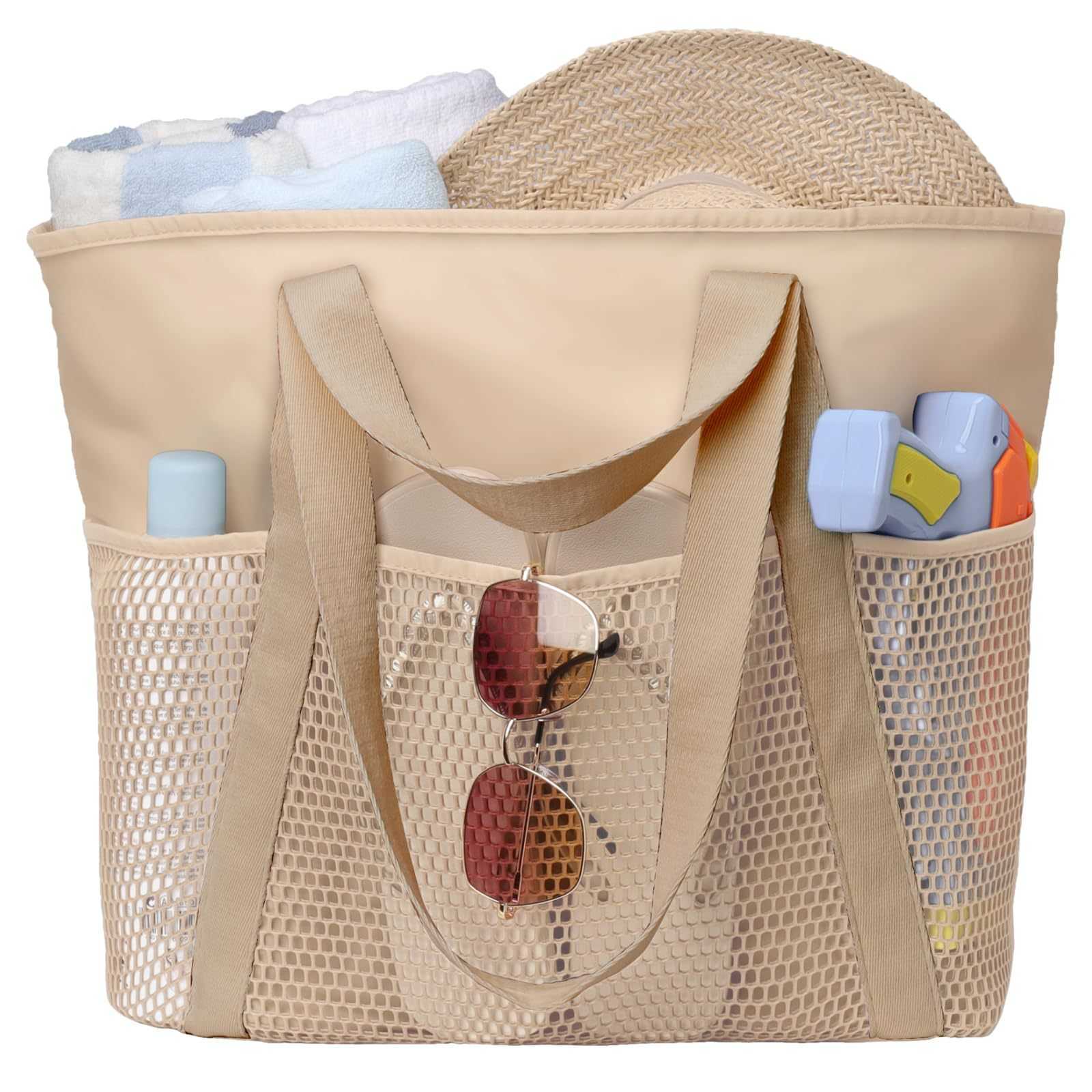 large capacity waterproof beach bag, sand proof beach tote bag, travel and swimming carrying handbag 250215